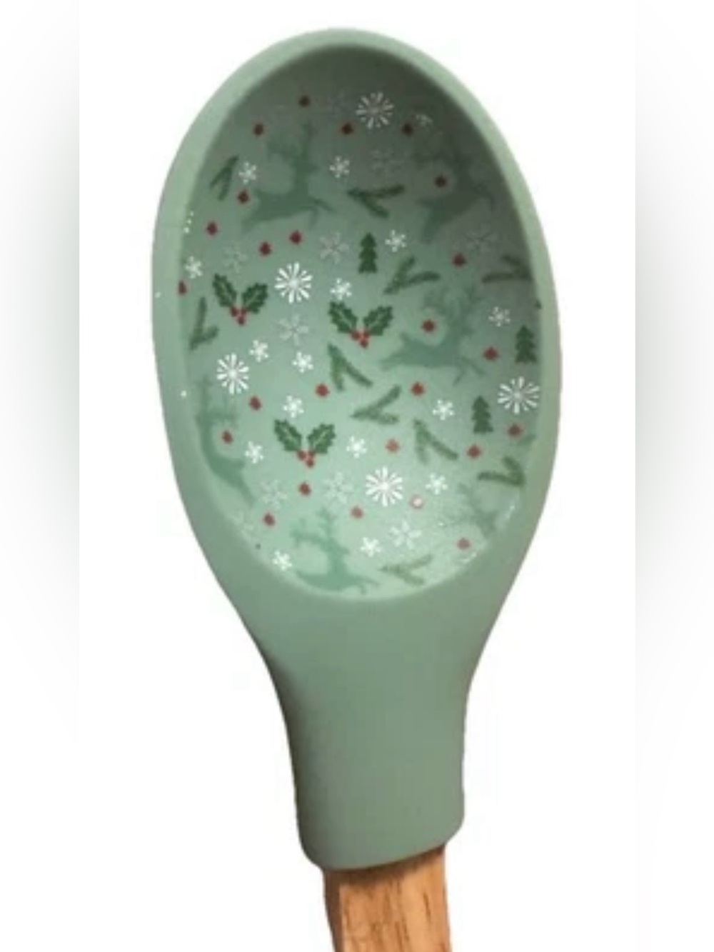 Krumbs Kitchen Farmhouse Holiday Silicone Cooking Spoon w/ Wooden Handle Ivy